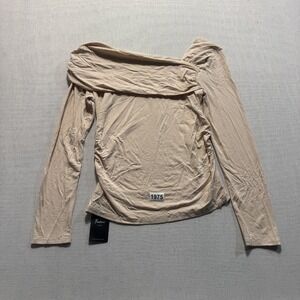 Rapbin Off‎ Shoulder Ruched Top Womens XL Beige New